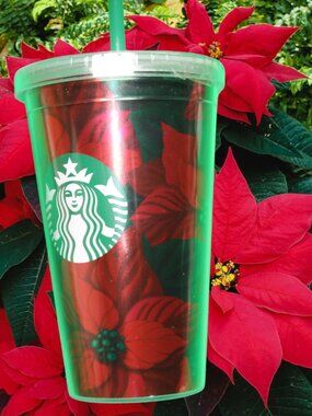 Starbucks 2020 Holiday Christmas Red Green Poinsettia Cold Drink Tumbler